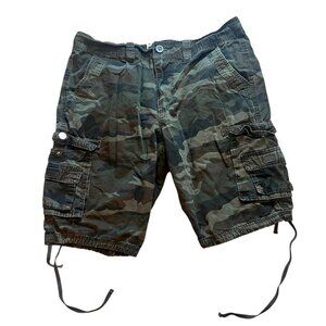 Vintage Raw X Camo Cargo Shorts w/ Utility Pockets & Drawstring Hem